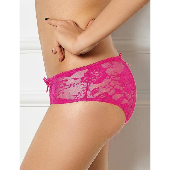Women's Pink Lace Short Crotchless Sexy Panties Crisscross Strappy Underwear - Picture 5 of 7